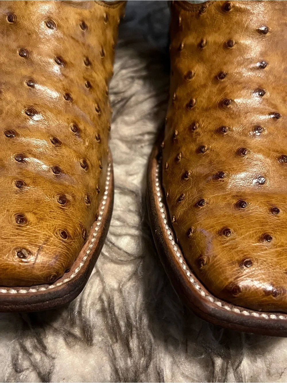 JM Collection Tan Ostrich Leather Western Boots with Light Blue Shaft Sz 8 D